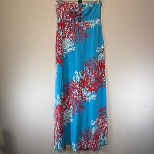 Lilly Pulitzer Coral Starfish Strapless Maxi Dress Scrunchie Detail Med Summer